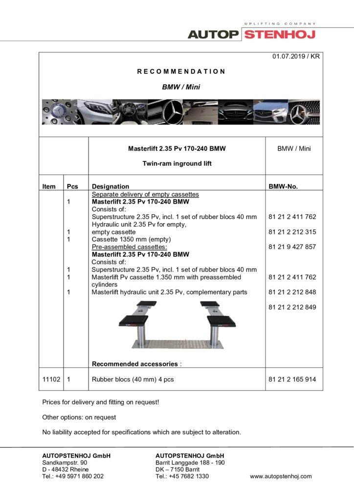 Update Masterlift 235 Pv 170 240 EN  pdf - BMW / Mini