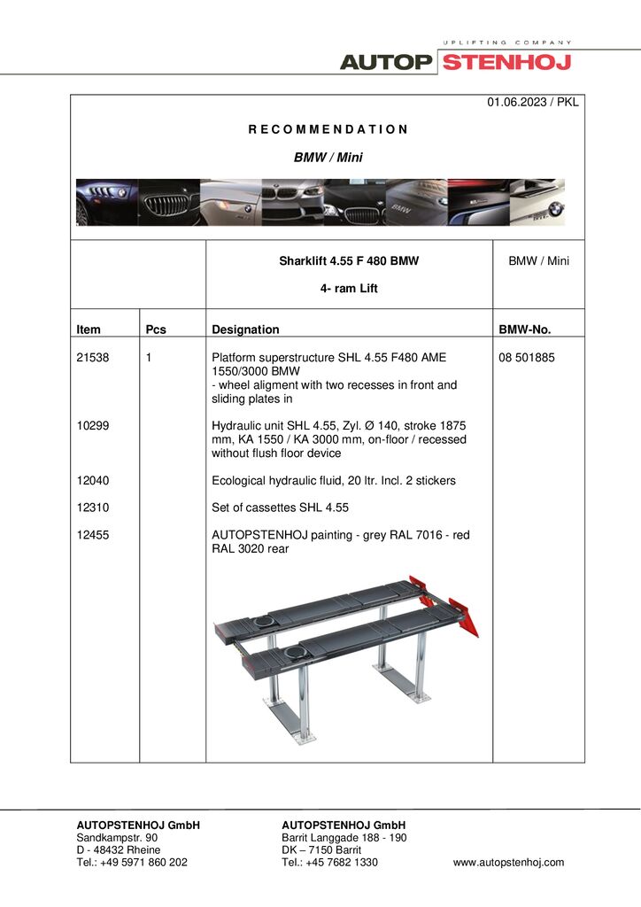 Approval Sheet Sharklift 4.55 pdf - BMW / Mini